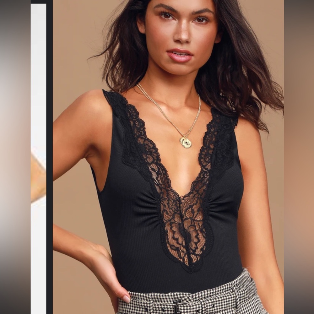 Black Lacey Bodysuit FREE PEOPLE